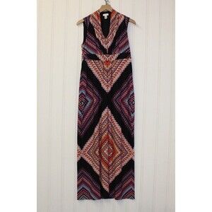 CHICO’s Maxi Lined Dress Watercolor Stretch Long Sleeveless Boho Size 0‎